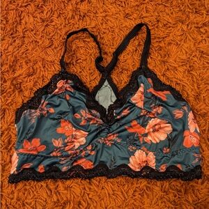 Torrid Floral Lace Trim Bralette - Black, Blue, and Red, Size 2